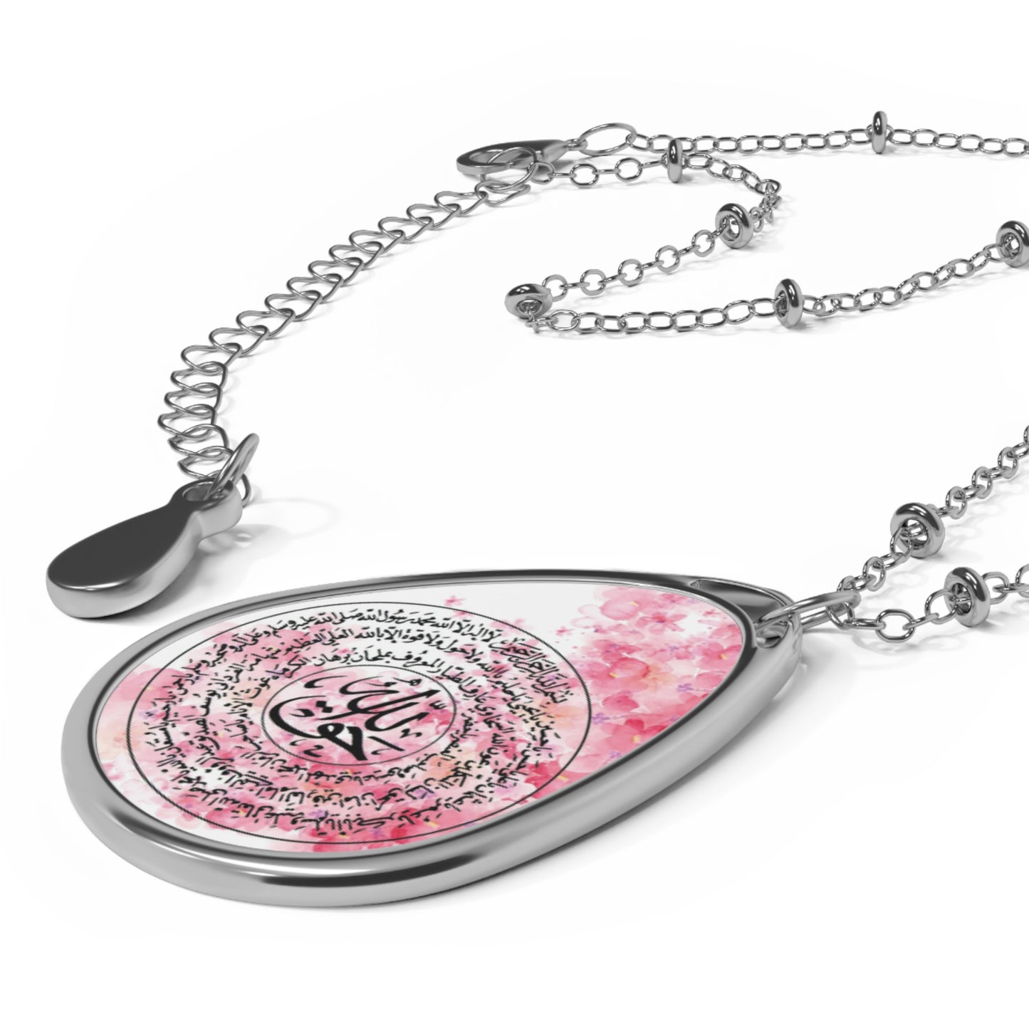 Rose Oval Taweez Necklace - Elegant Silver Teardrop Pendant