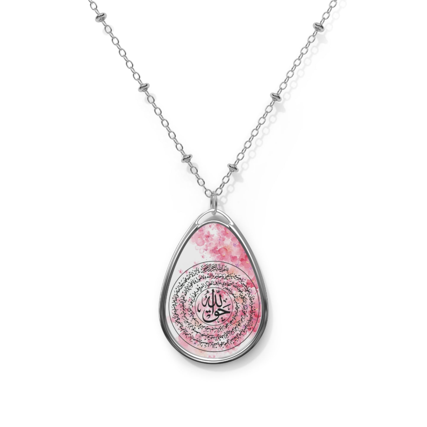 Rose Oval Taweez Necklace - Elegant Silver Teardrop Pendant
